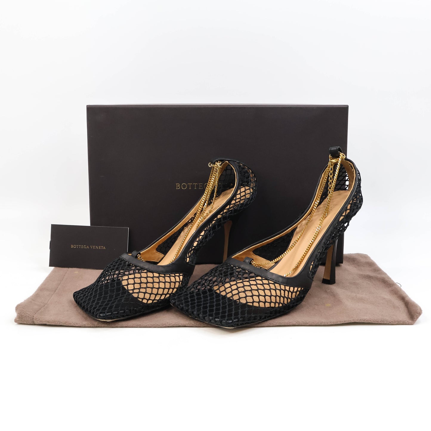 Bottega Pumps Mesh Black Gold Chain 38