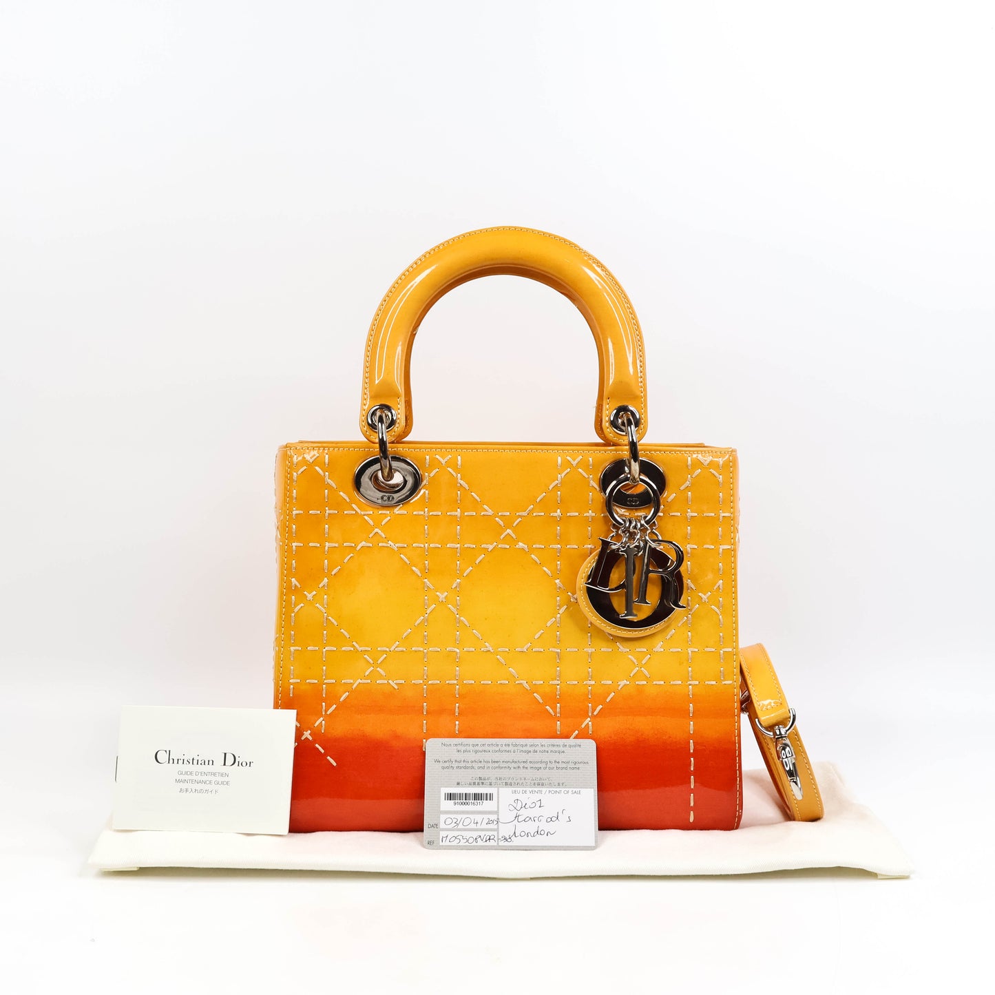 Christian Dior Lady Medium Patent Ombre Yellow Orange