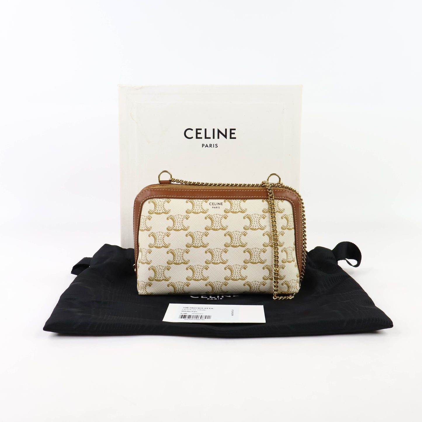 Celine Clutch On Chain Triomphe White/Tan