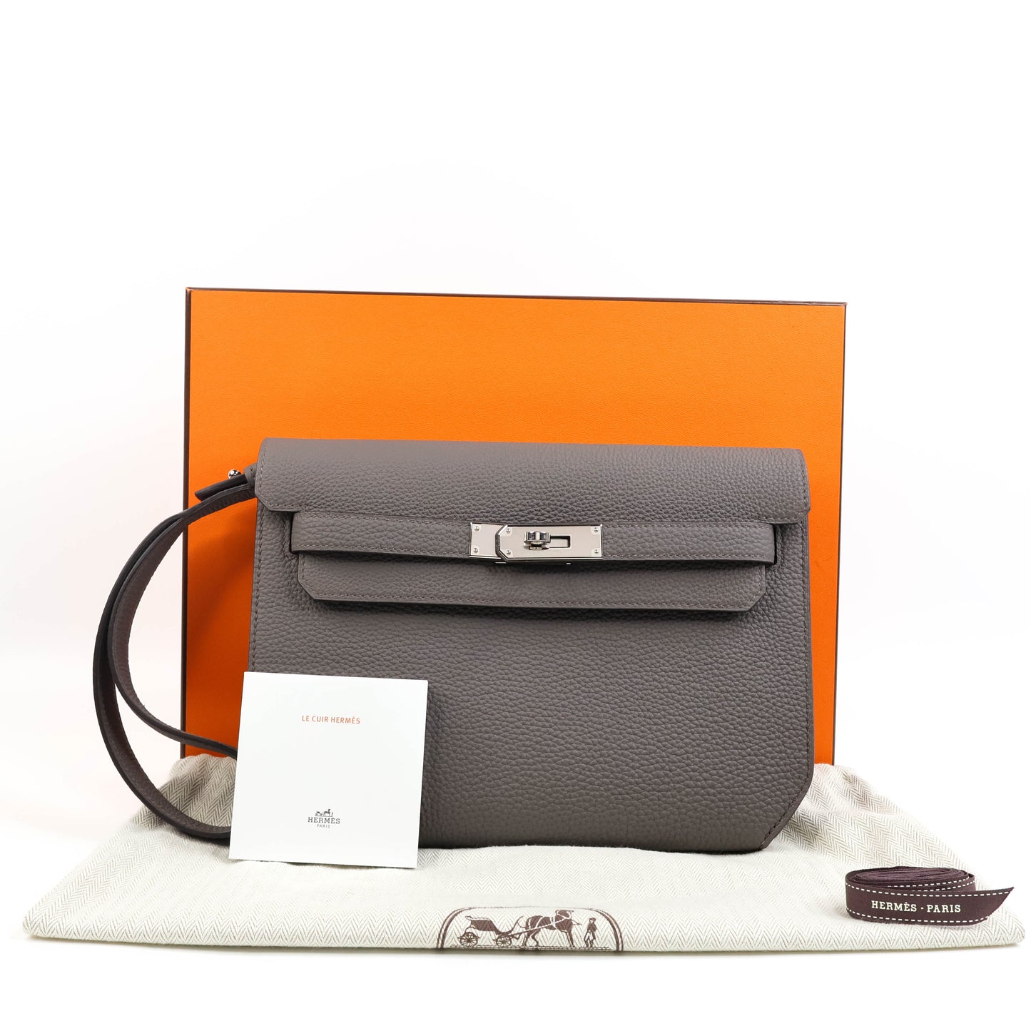Hermes Kelly Depechs 25 Pouch Etain Togo PHW