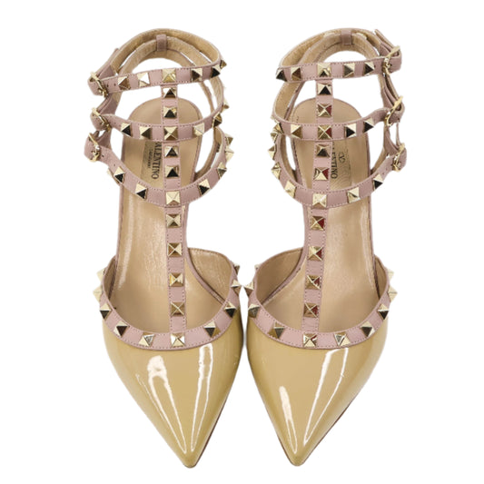 Valentino Heels Beige Patent Rockstud 38