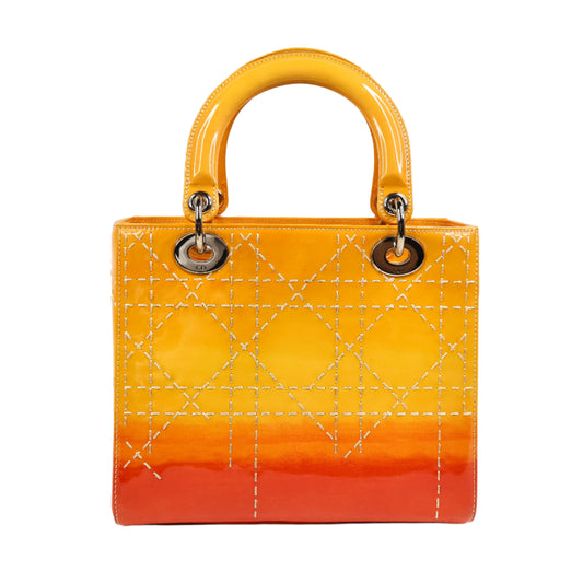Christian Dior Lady Medium Patent Ombre Yellow Orange