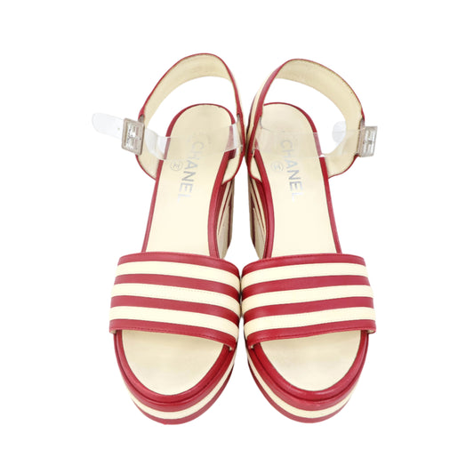 Chanel Stripe Wedge Red White 40