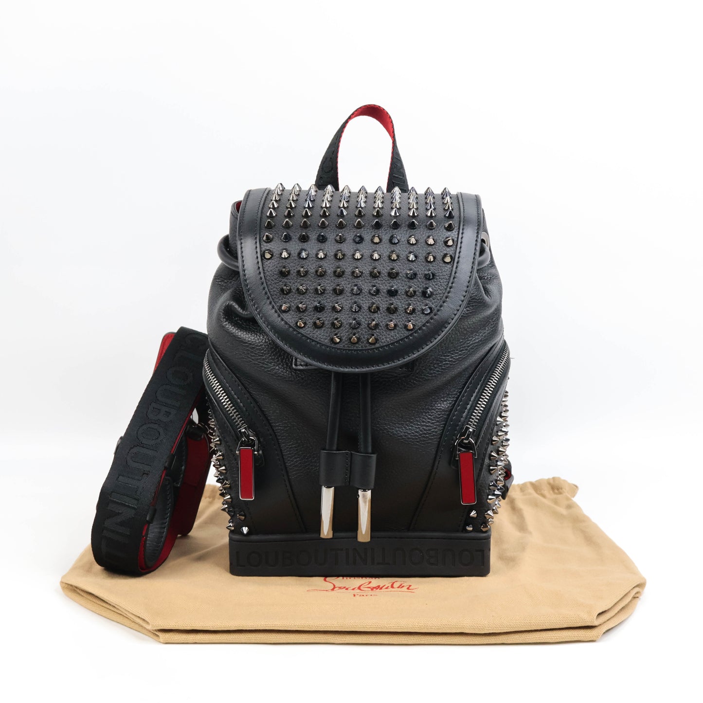 Christian Louboutin Backpack Small Black Red Leather Rubber Stud