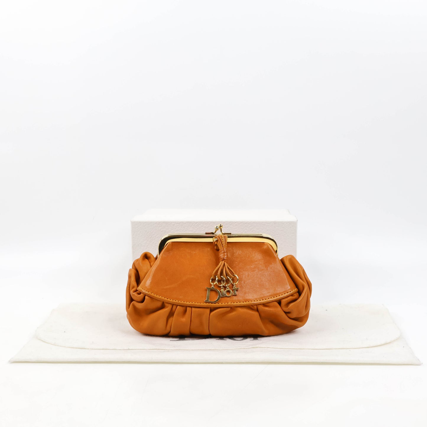 Christian Dior Vintage Clutch Bag Leather Brown