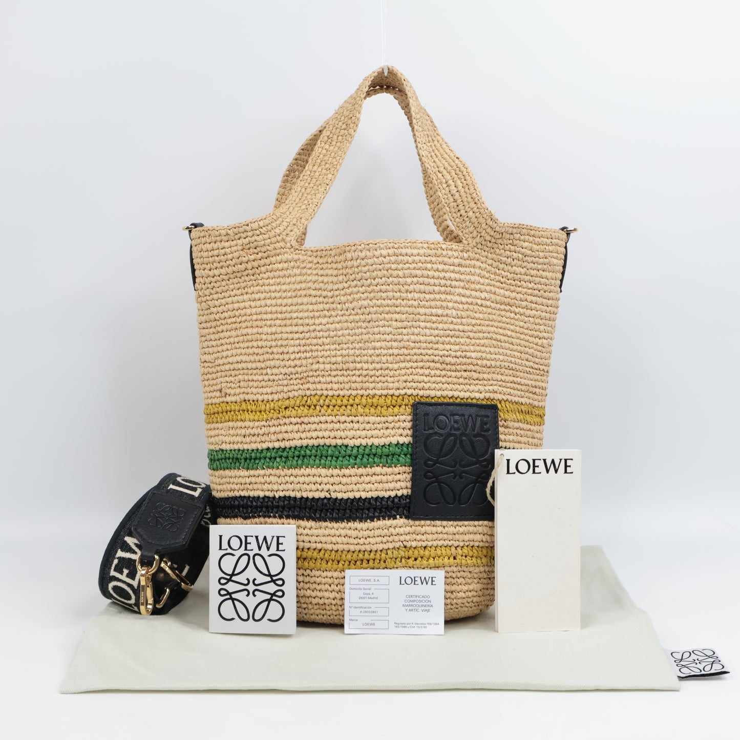 Loewe Slit Mini Raffia Tote Bag Natural Black
