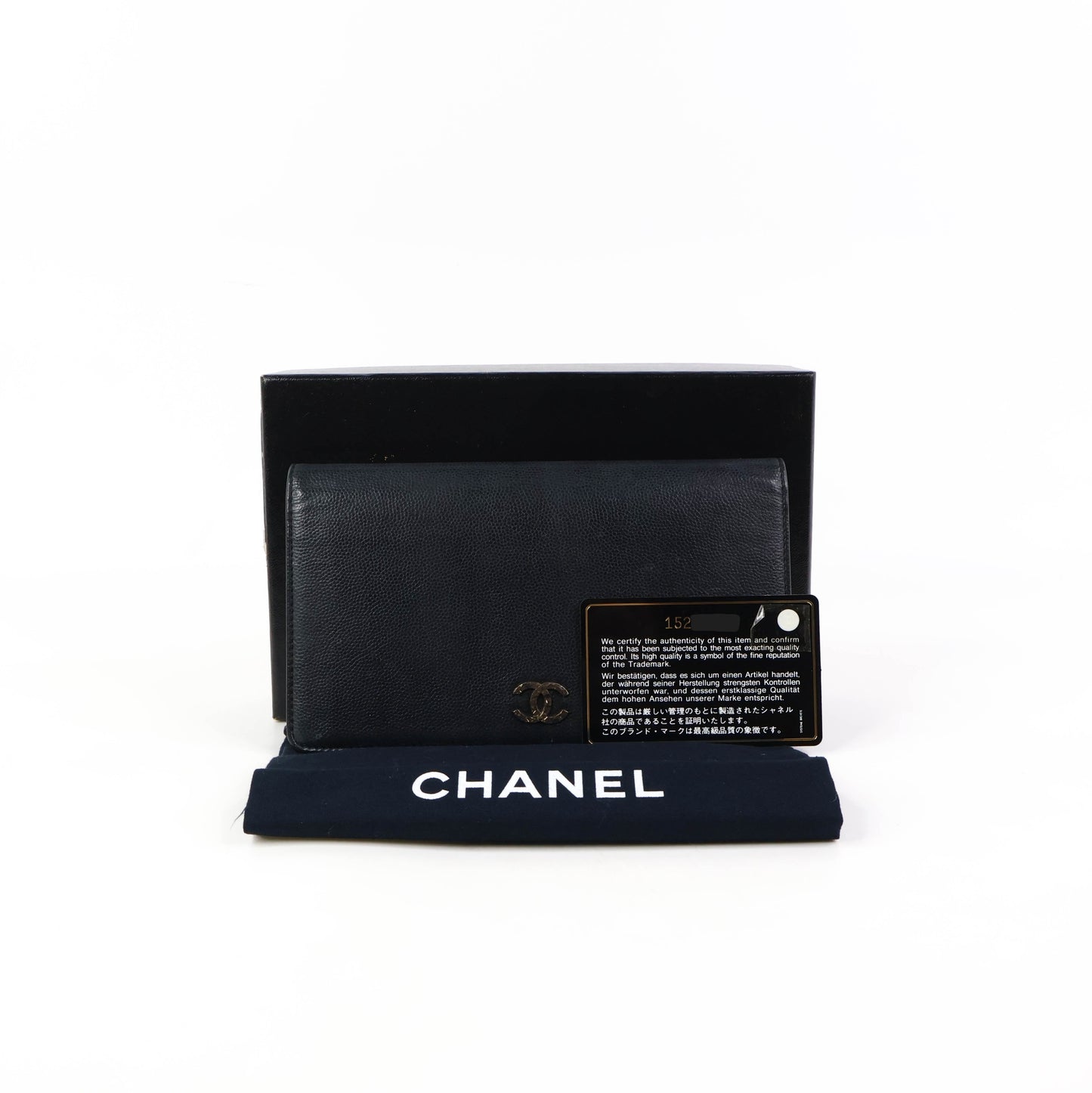Chanel Bi Fold Long Wallet Black Caviar GHW