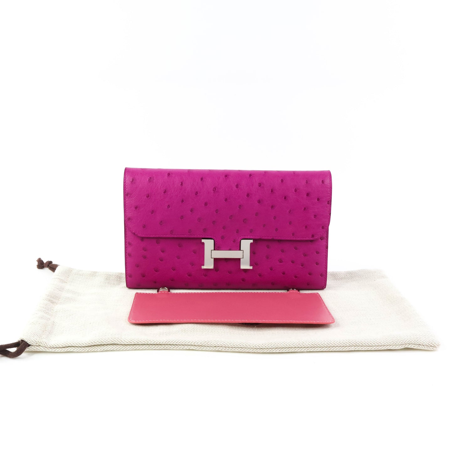 Hermes Constance Wallet Ostrich Rose Popou