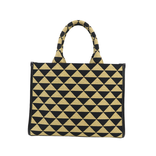 Prada Symbole Embroidered Fabric Handbag Small Black Beige