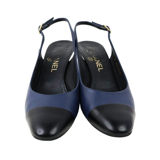 Chanel Sandals Sling Back Navy Black 38