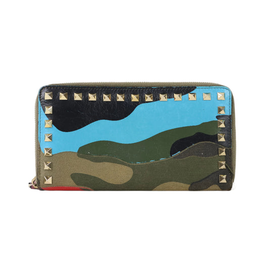 Valentino Rockstud Zippy Long Wallet Camouflage