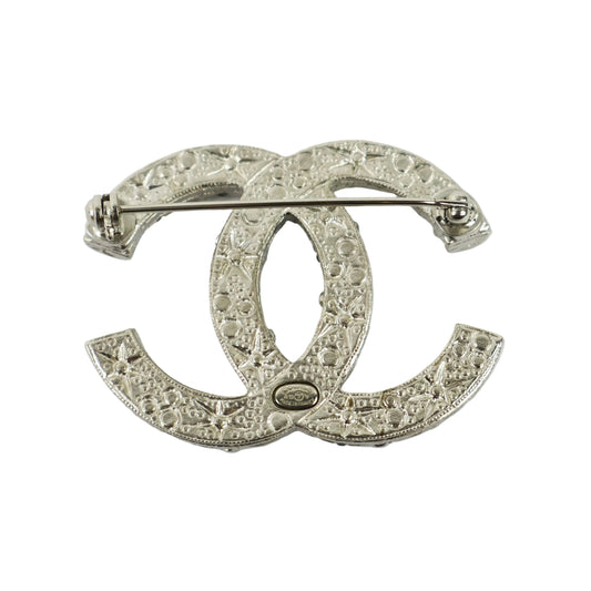 Chanel Brooch Silver Crystal