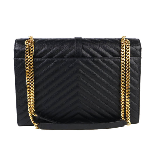 Saint Laurent Flap Large Black Grain GHW