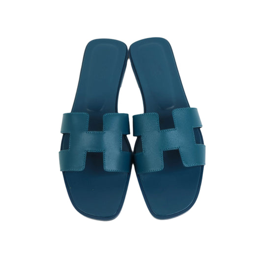 Hermes Oran Sandals Blue Emeraude 40.5