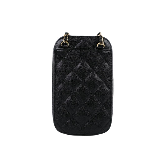 Chanel Phone Holder Zip Black Caviar