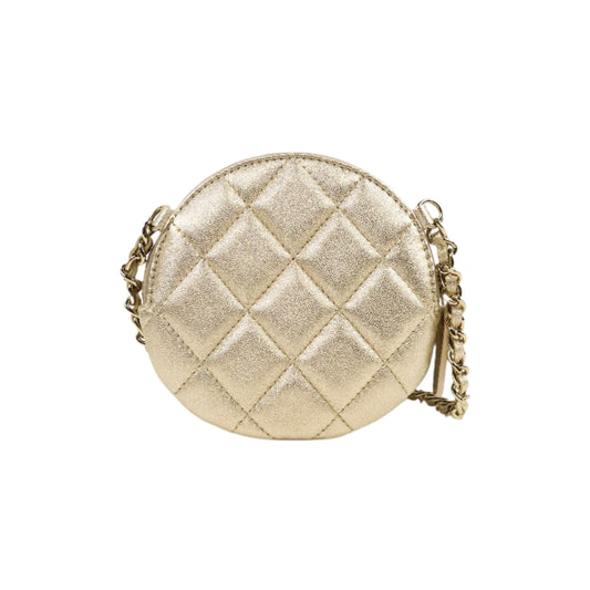 Chanel Mini Camellia Round Chain Metallic Gold