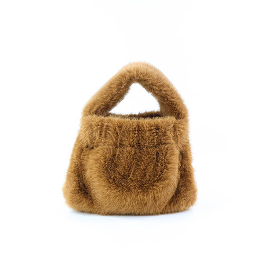 Boyy Scrunchy Faux fur Top Handle Bag Brown