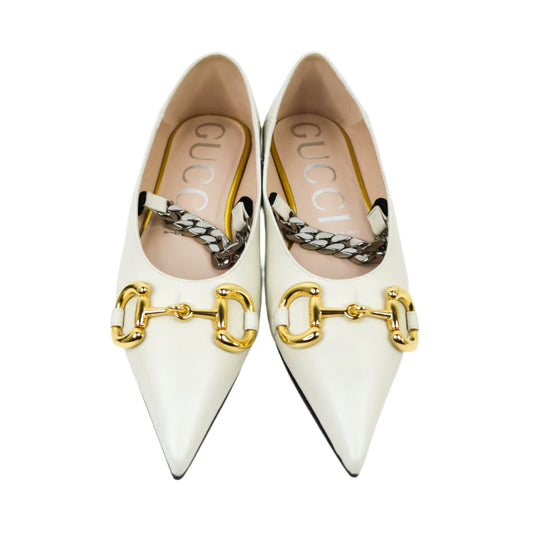 Gucci Horsebit Flats White 37.5