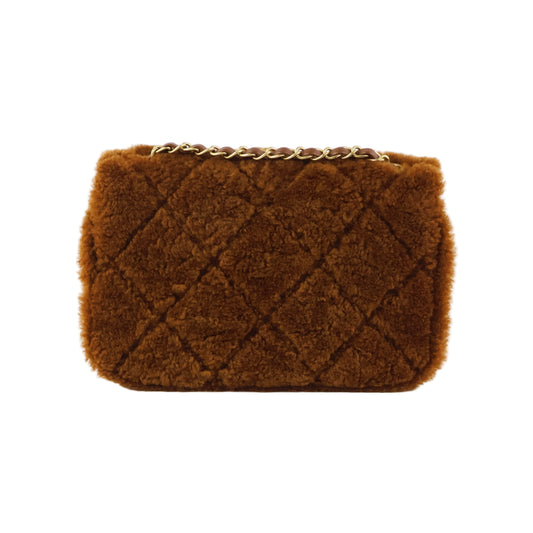 Chanel Flap Bag Fur Brown GHW Lamb