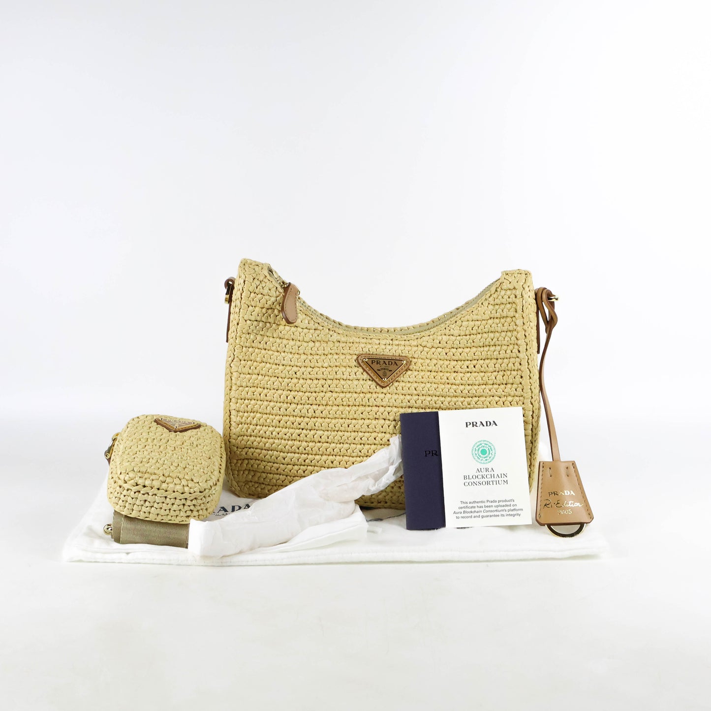 Prada Multi Pochette Raffia Natural