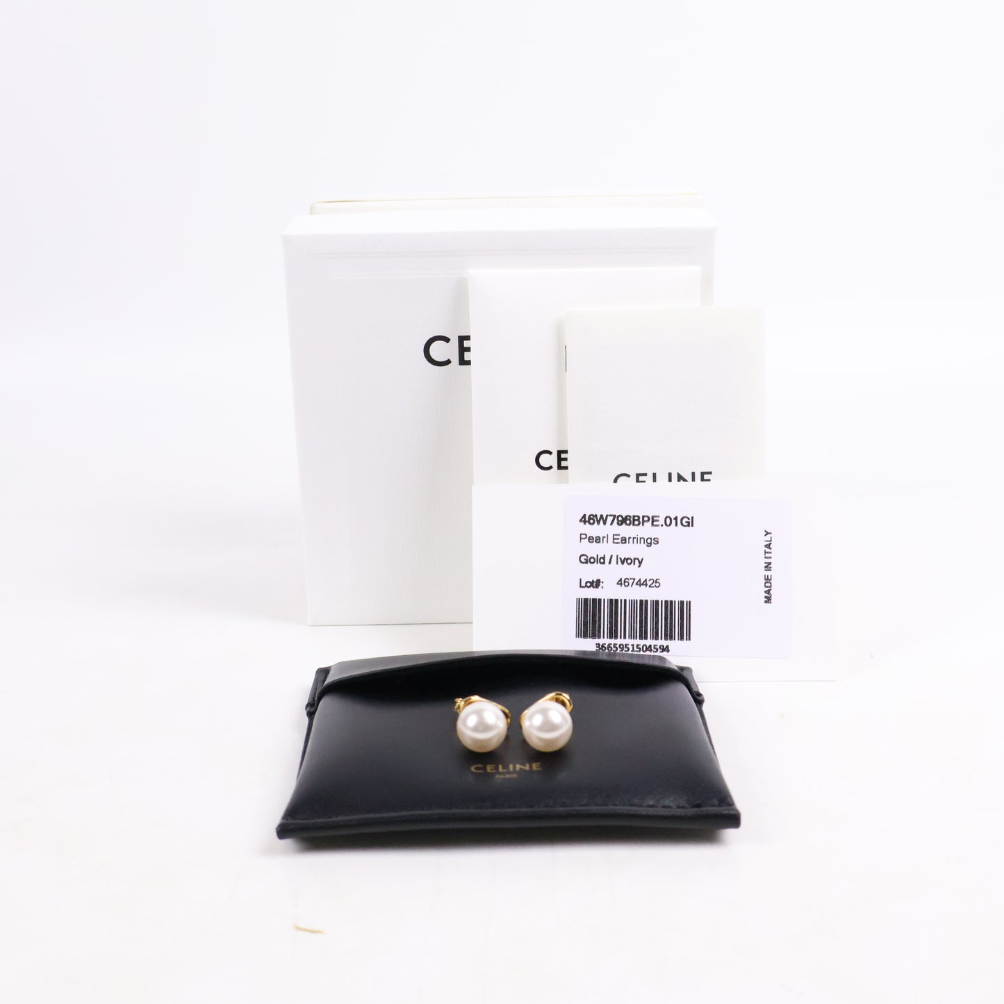 Celine Trioming Triomphe Earrings Gold Pearl