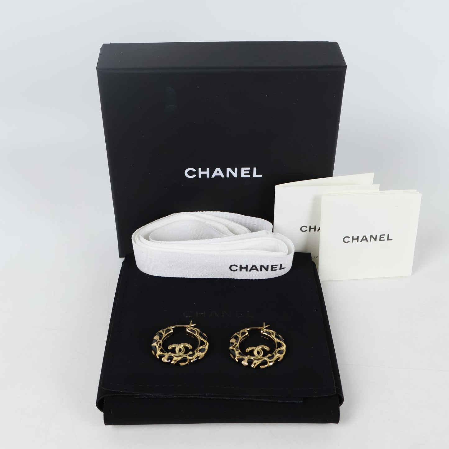 Chanel Earrings Hoop Enamel Black Gold