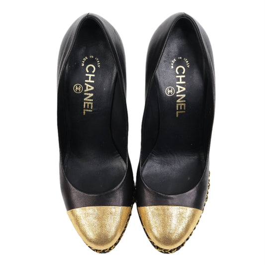 Chanel Pumps Leather Gold Black 38.5