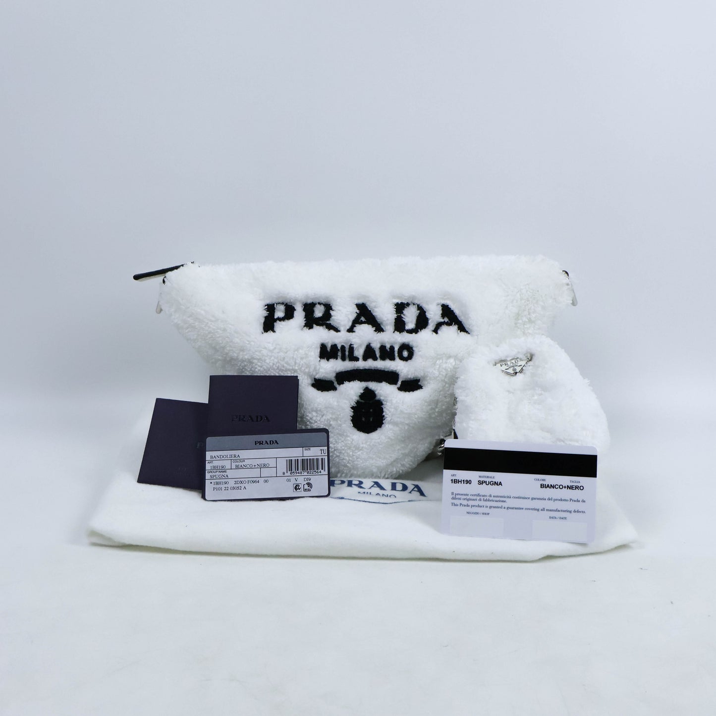 Prada Triangle Terrycloth Shoulder Bag White