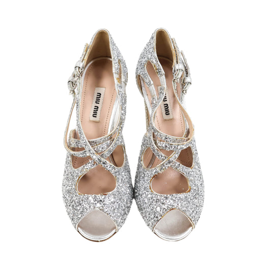 Miu Miu Heels Silver Glitter 36