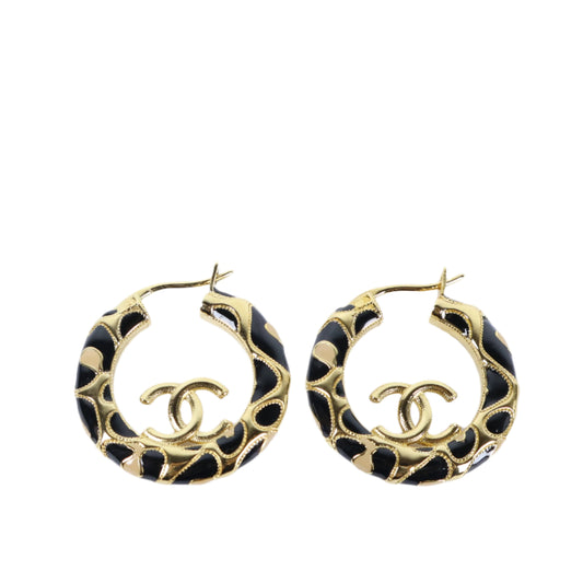 Chanel Earrings Hoop Enamel Gold