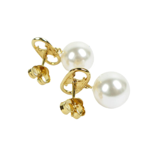 Celine Trioming Triomphe Earrings Gold Pearl