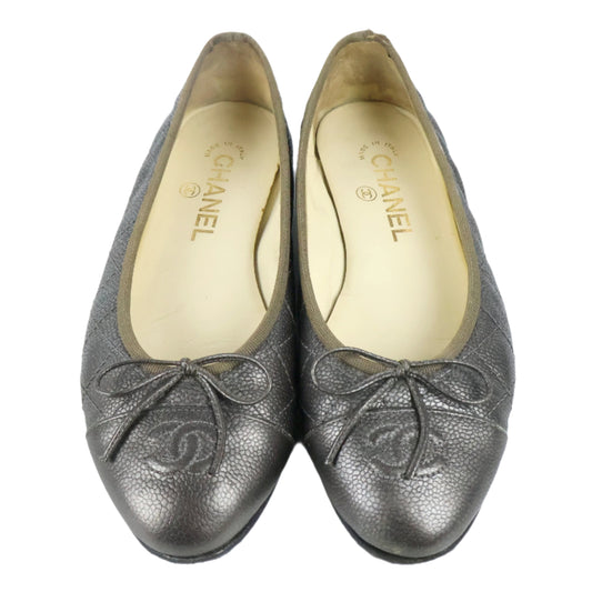 Chanel Flats Metallic Grey