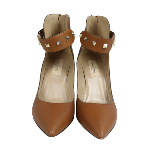 Valentino Heels Strap Rockstud Brown 36.5
