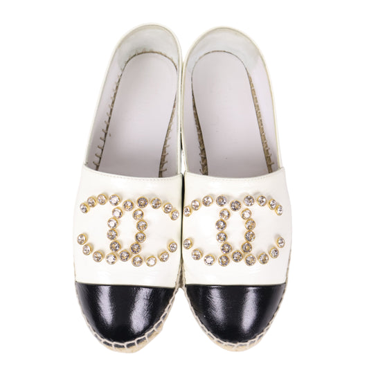 Chanel Espadrilles Patent White/Black Crystal 37