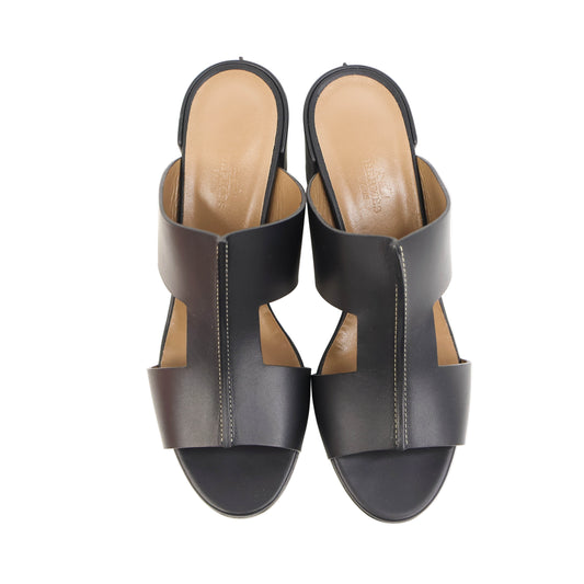 Hermes Ostia Sandals Black Calfskin 38.5