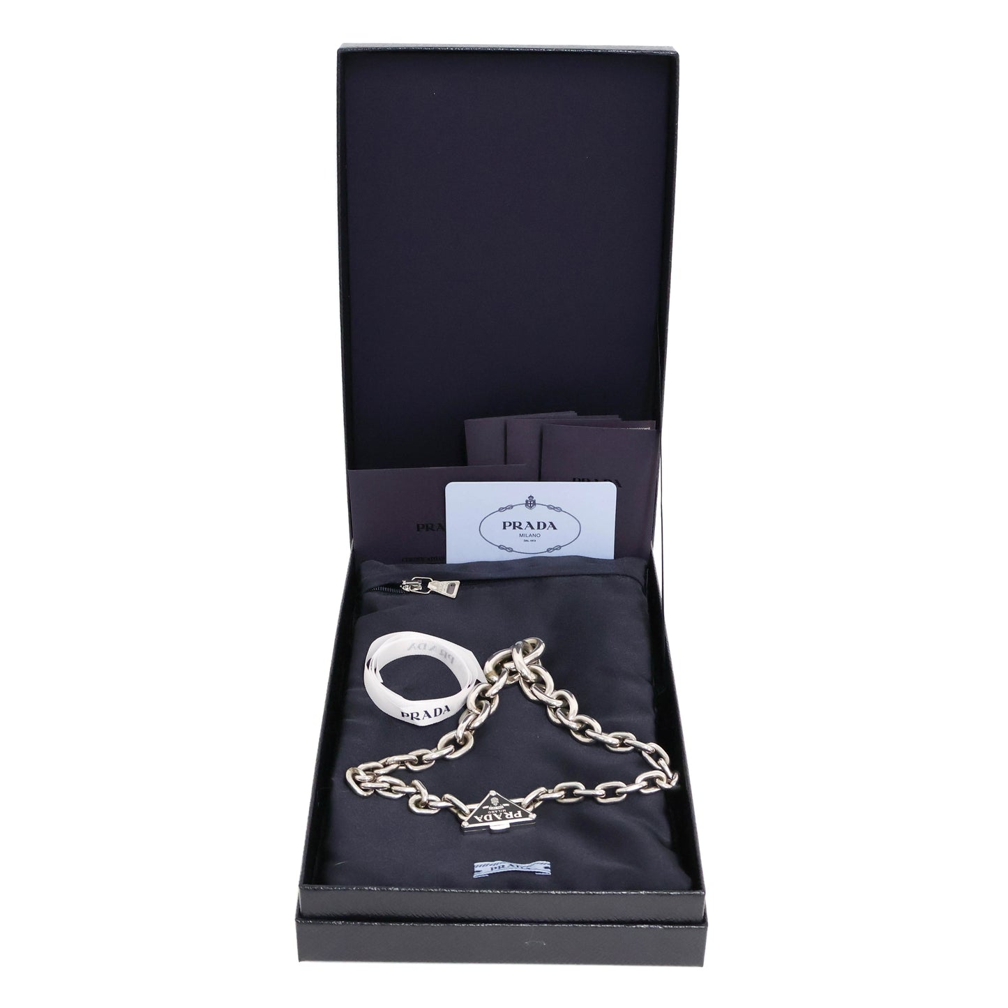 Prada Necklace Triangle Chunky Chain Silver