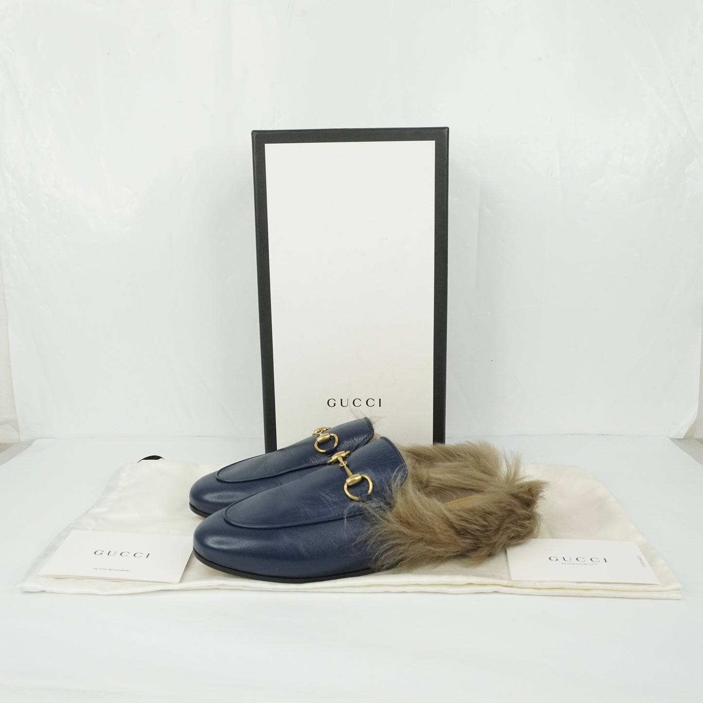 Gucci Slipper Princetown Canvas Fur 37.5