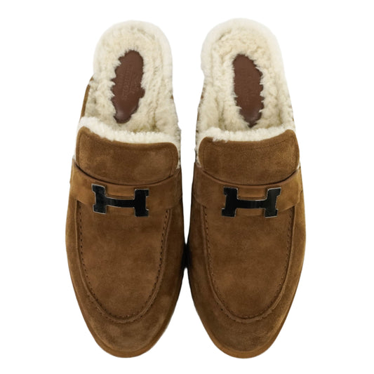 Hermes Mules Clogs Brown Suede 38.5