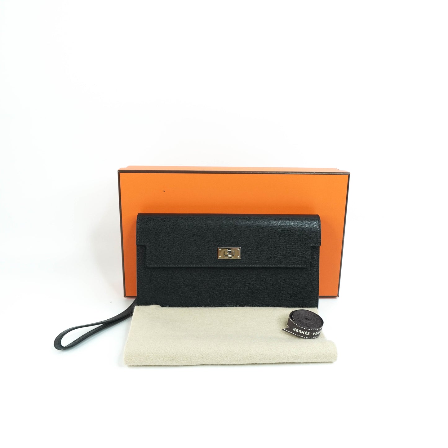 Hermes Kelly Pocket Long Wallet Black Chevre PHW