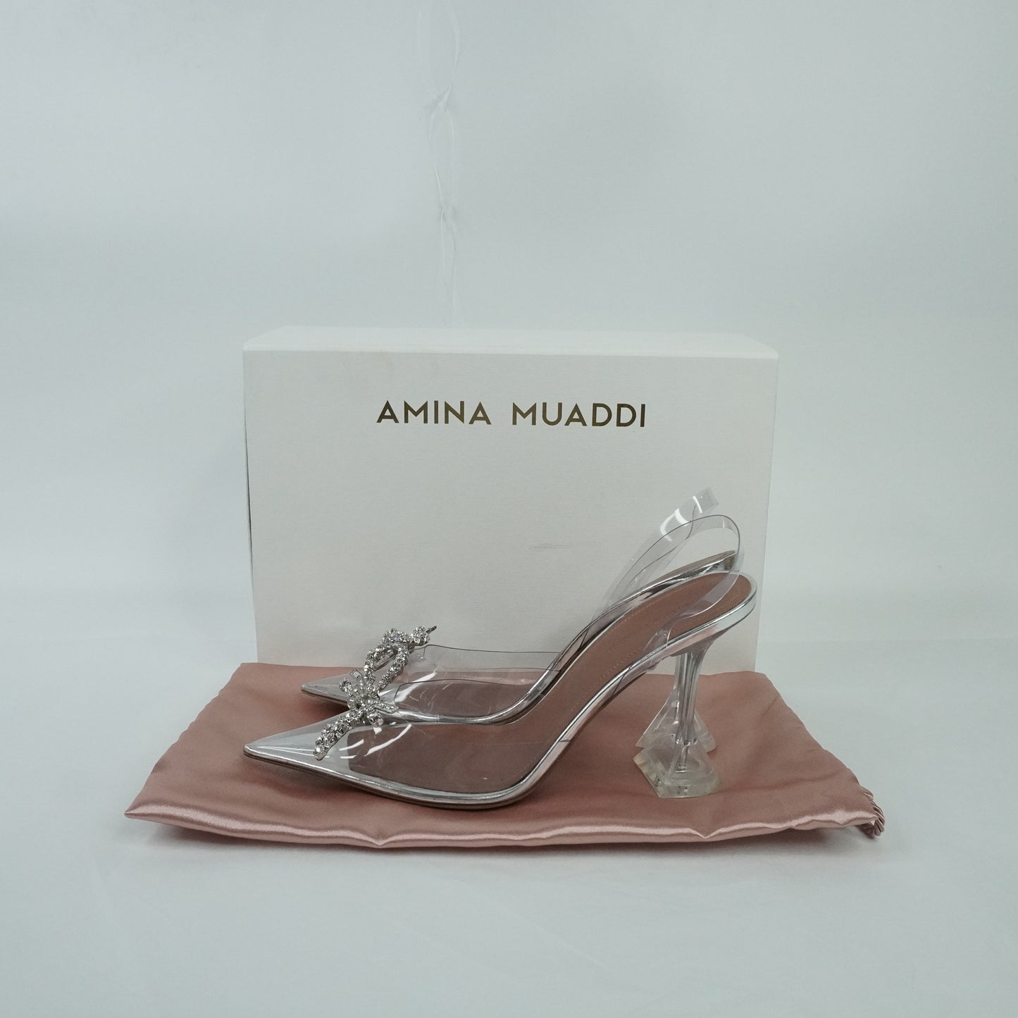 Amina Muaddi Heels PVC Crystal Sling Back 38.5