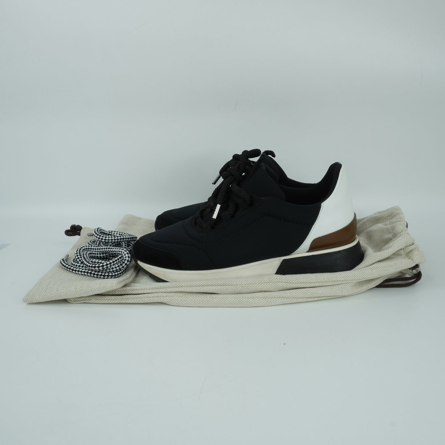 Hermes Sneakers Black White Brown 35.5
