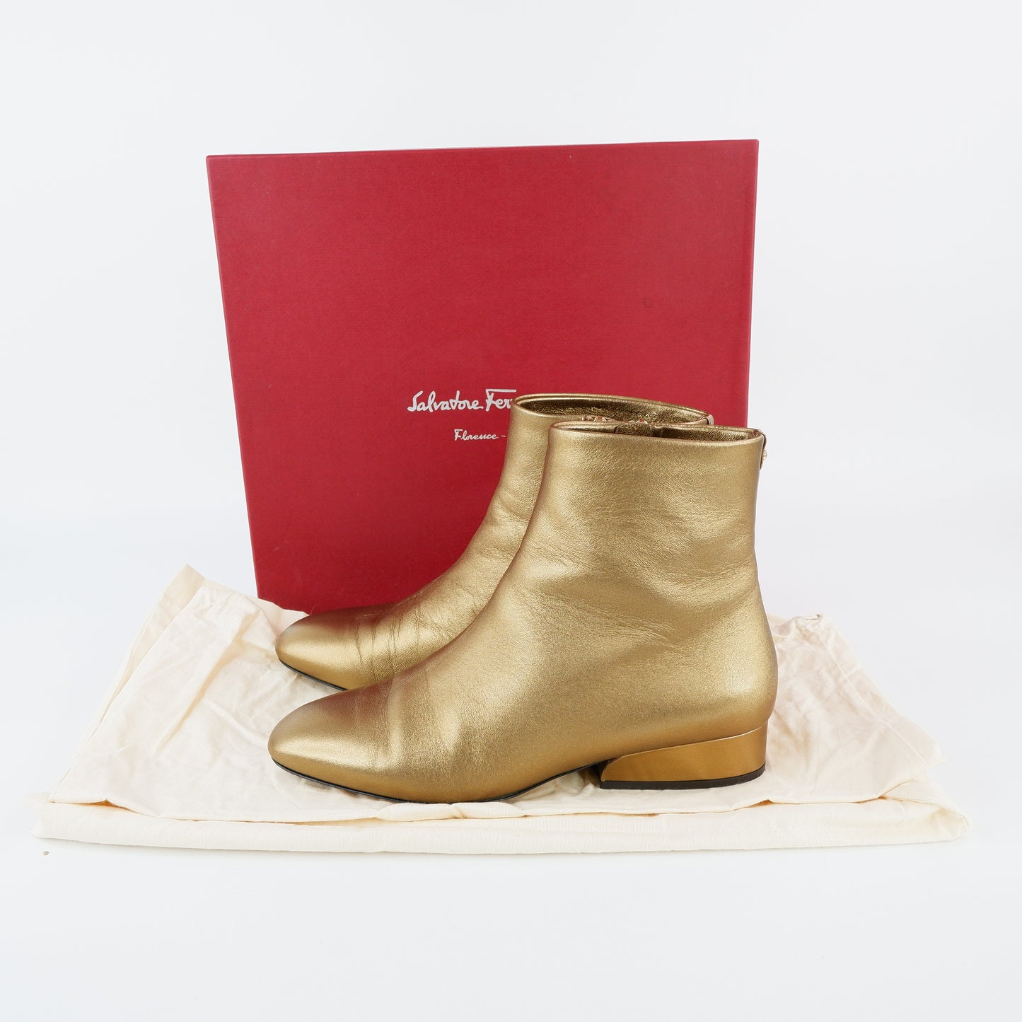 Ferragamo Ankle Boots Gold 6.5