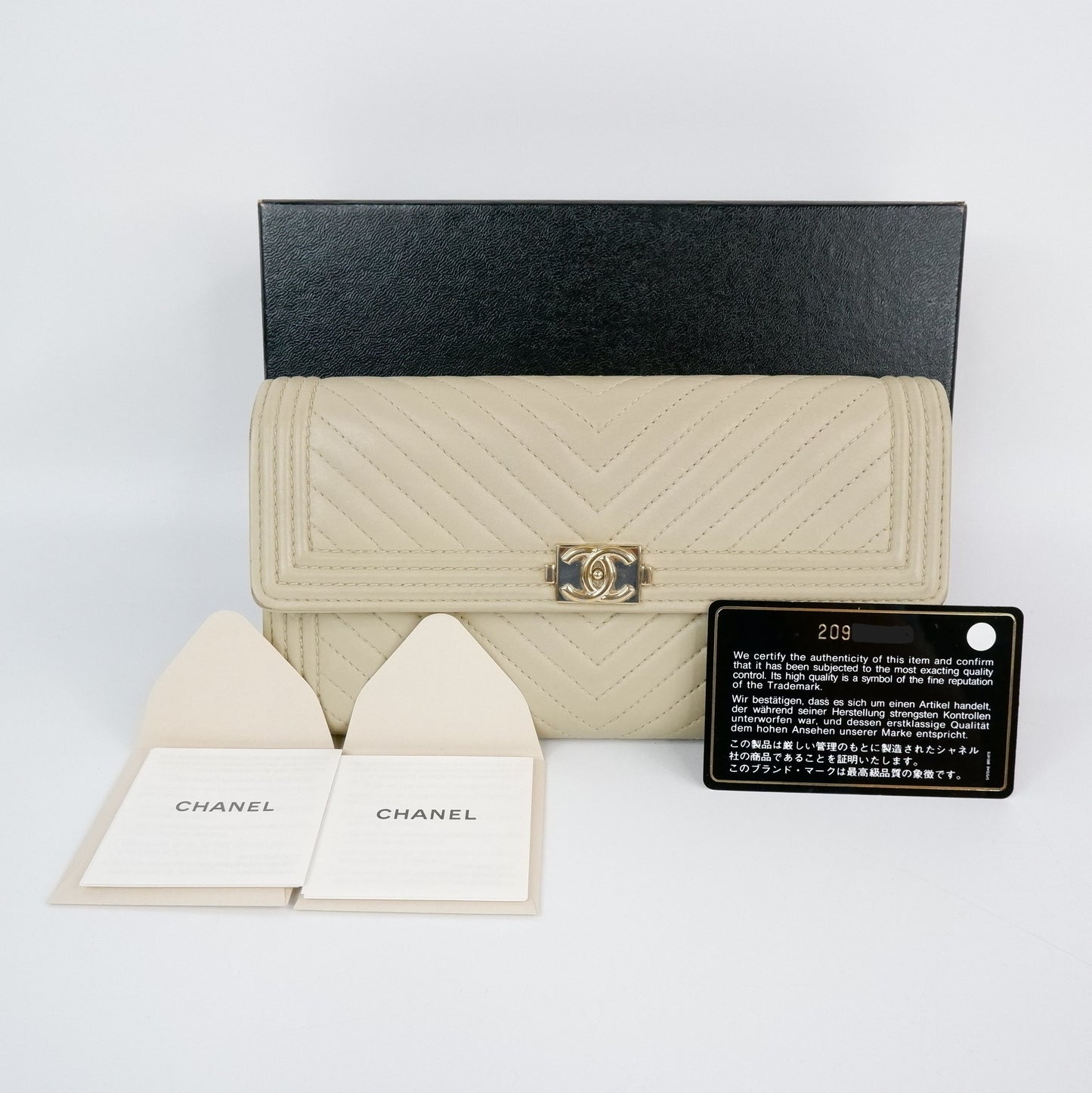 Chanel Boy Long Wallet Beige Chevron
