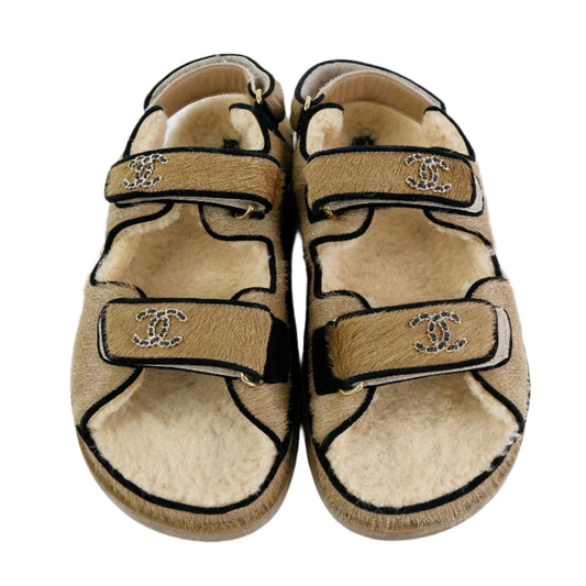 Chanel Sandals Brown Ponyhair Shearling