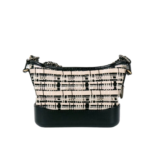 Chanel Gabrielle Small Raffia Black White