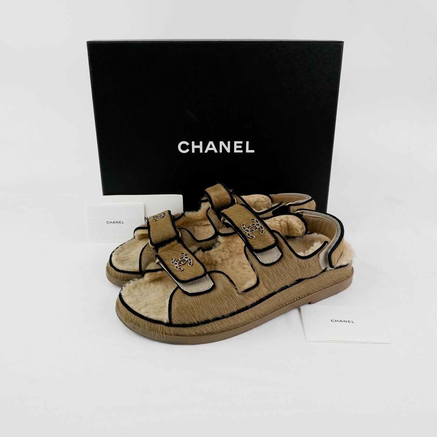 Chanel Sandals Brown Ponyhair Shearling