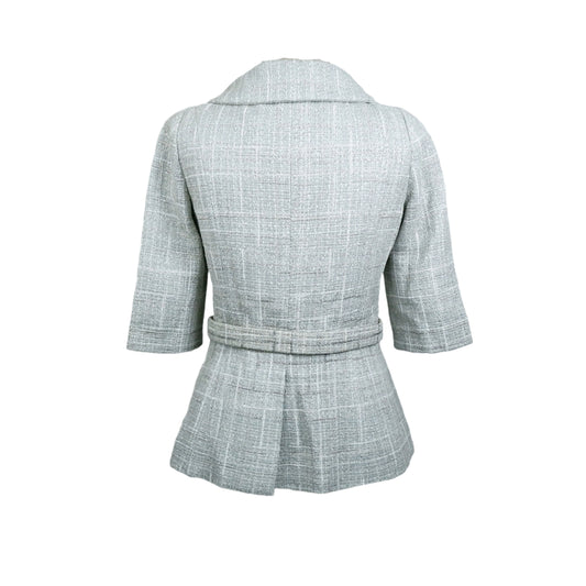 Chanel Jacket Tweed Light Blue With Belt