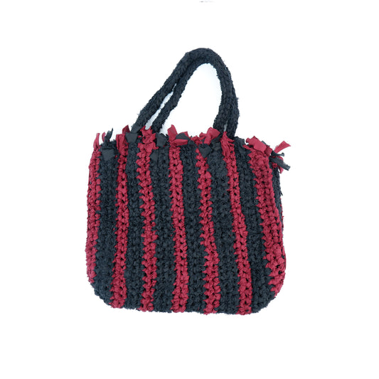 Marni Shopping Tote Tripe Black Red