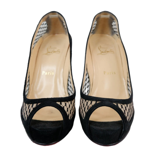 Christian Louboutin Heels Peep Toe Black Mesh 38