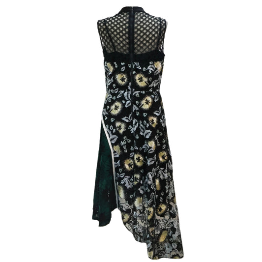 Self Portrait Asymmetric Lace Dress Black Grey Green